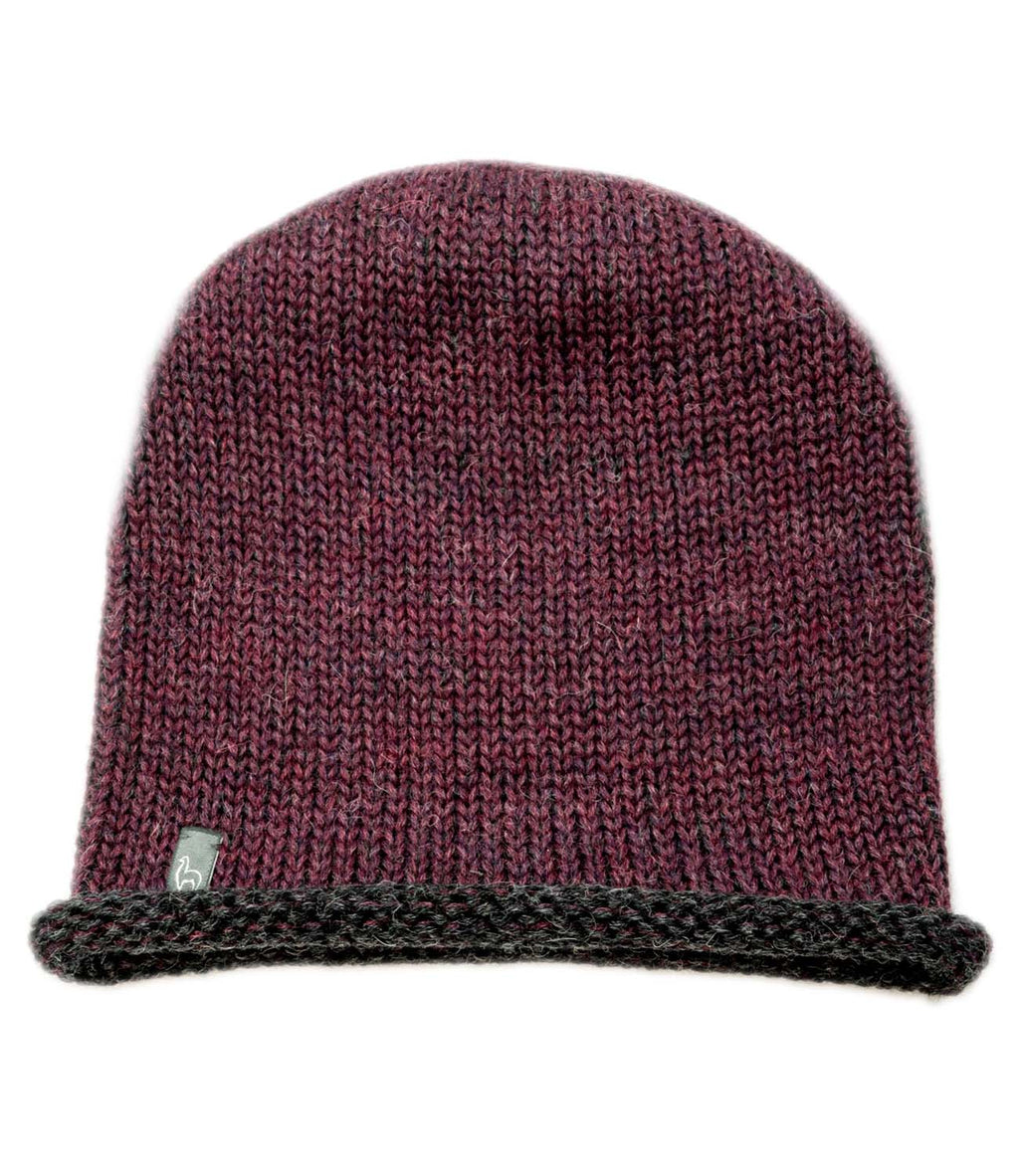 Wine alpaca beanie in Sangria with onyx accents, Shupaca