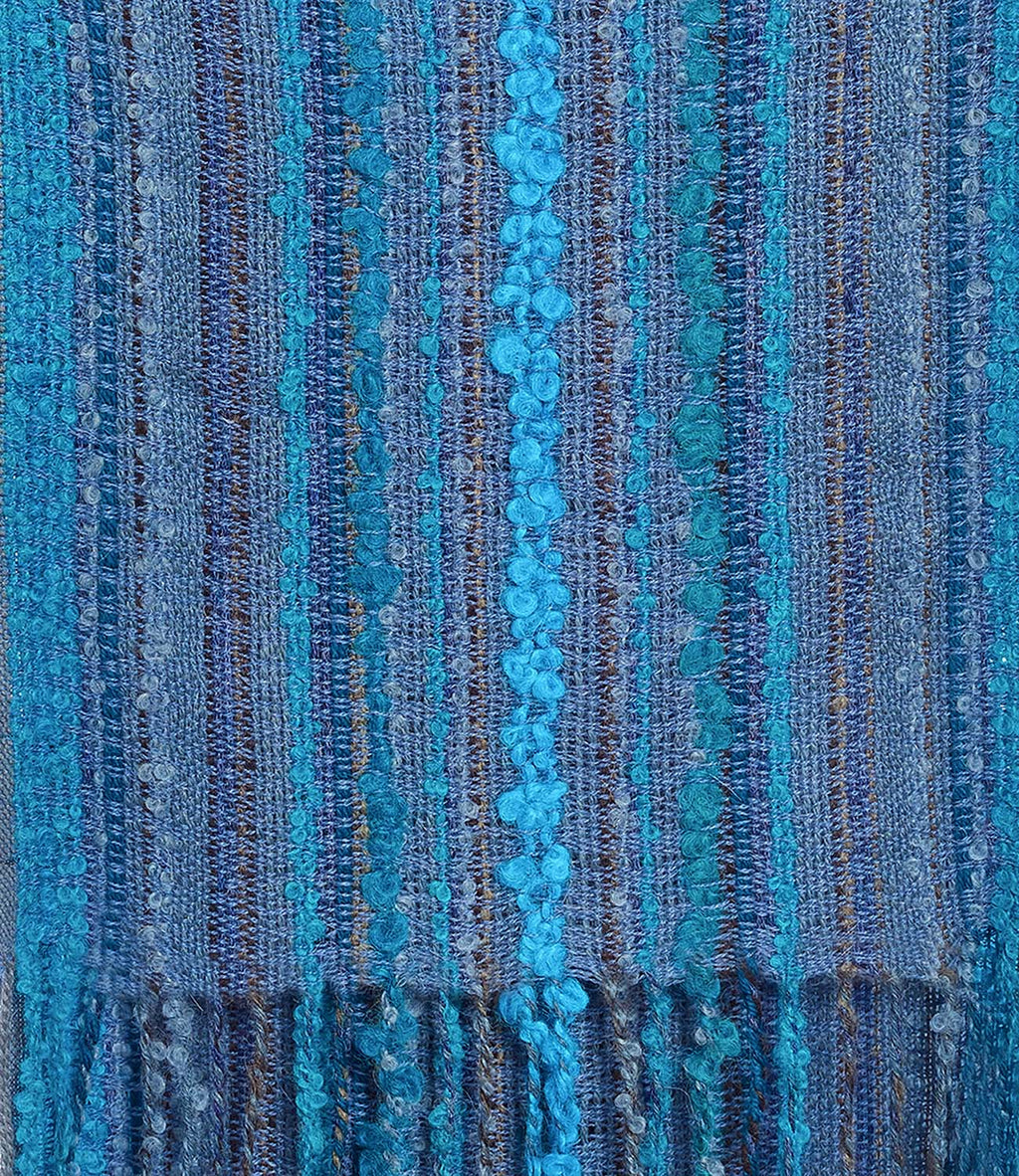 Capri Blue alpaca scarf with teal and marine blue bouclé, Shupaca