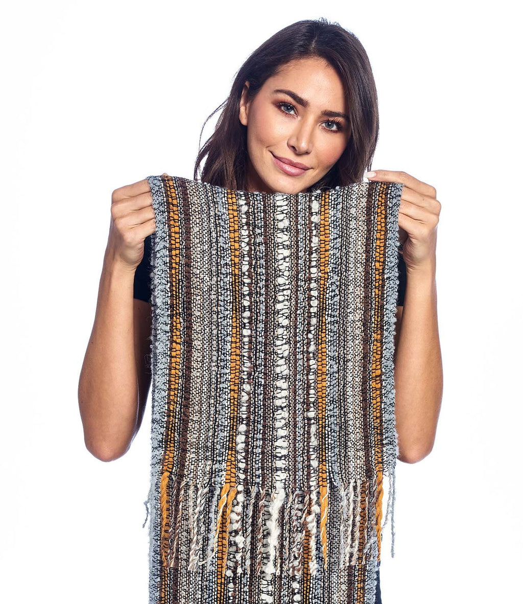 Honey Gold alpaca scarf with caramel and cream bouclé texture, Shupaca
