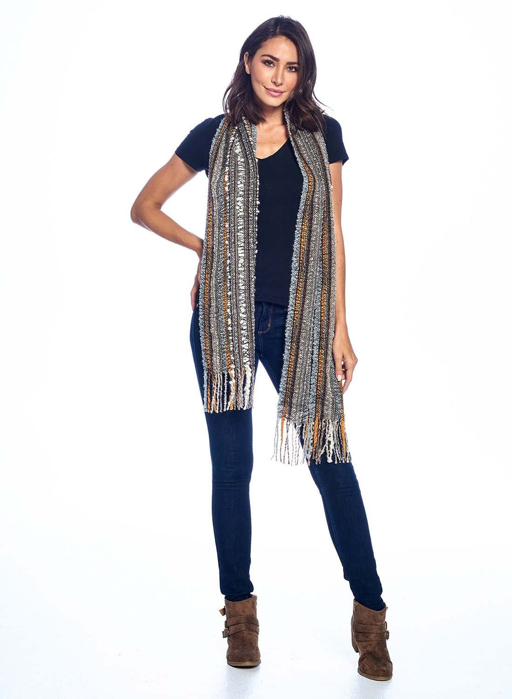Honey Gold alpaca scarf with caramel and cream bouclé texture, Shupaca