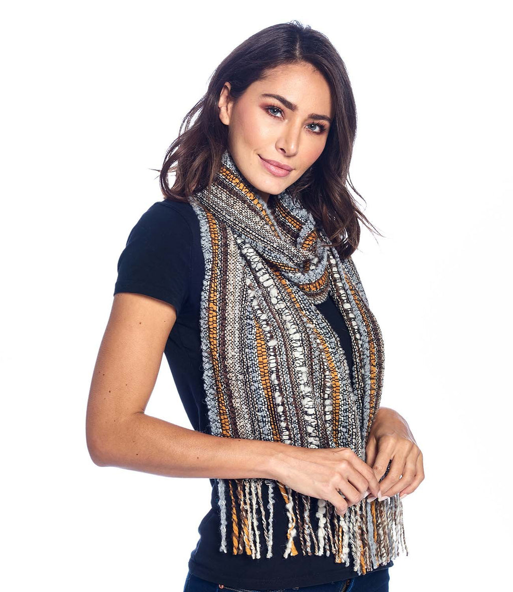 Honey Gold alpaca scarf with caramel and cream bouclé texture, Shupaca