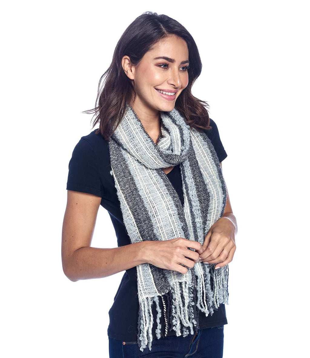 Charcoal alpaca scarf in Monochrome with pearl grey and black bouclé, Shupaca