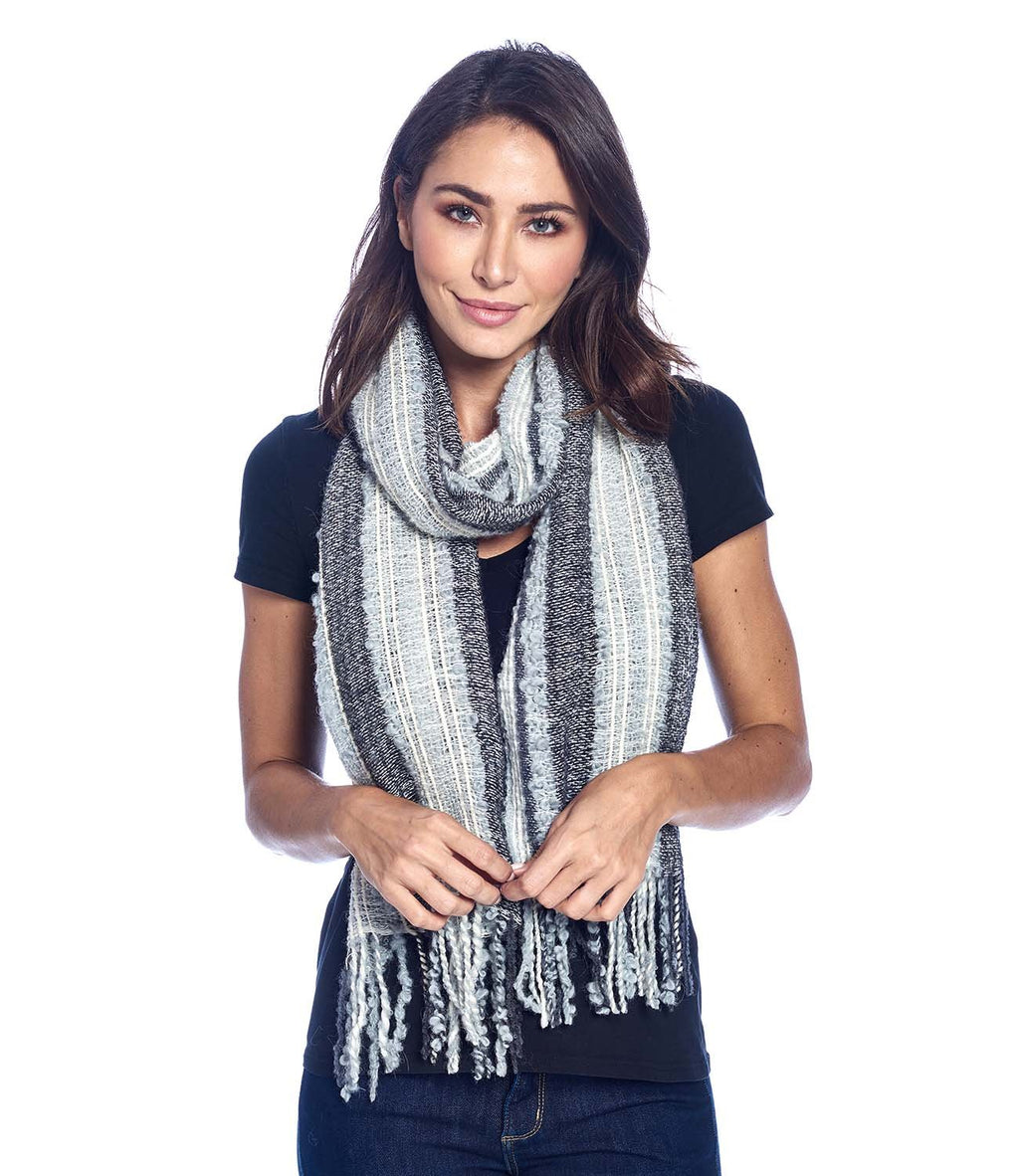 Charcoal alpaca scarf in Monochrome with pearl grey and black bouclé, Shupaca