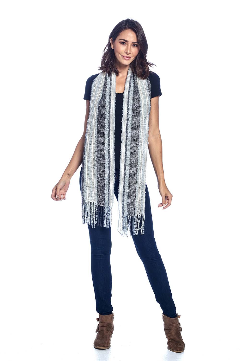 Charcoal alpaca scarf in Monochrome with pearl grey and black bouclé, Shupaca