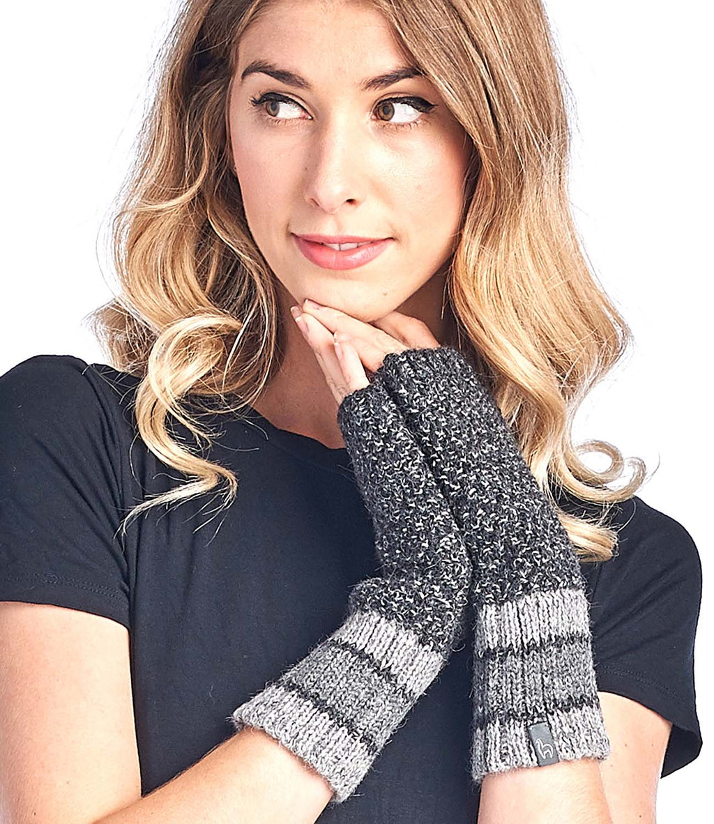 Black alpaca fingerless gloves in Onyx monochrome, Shupaca