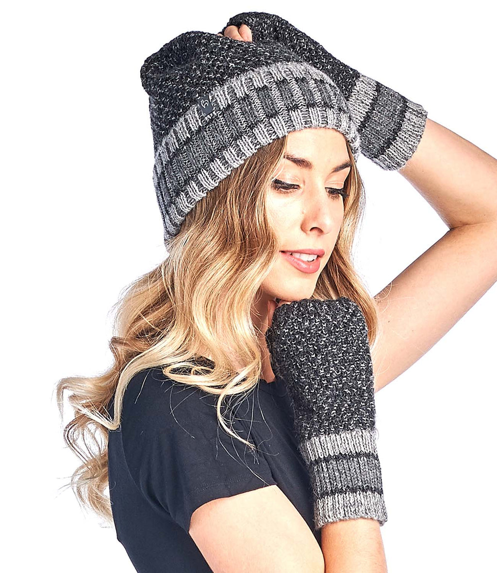 Black alpaca fingerless gloves in Onyx monochrome, Shupaca