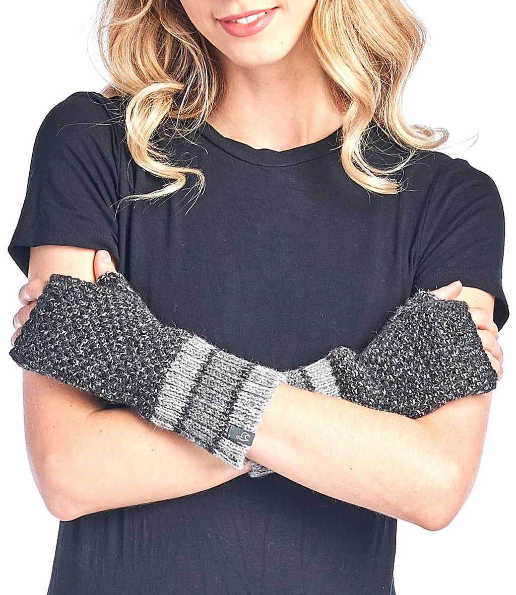 Black alpaca fingerless gloves in Onyx monochrome, Shupaca