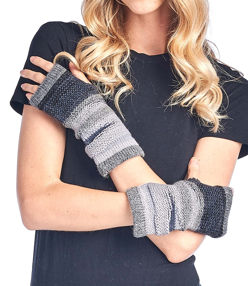 Charcoal alpaca gloves with graphite and steel grey stripes, Shupaca