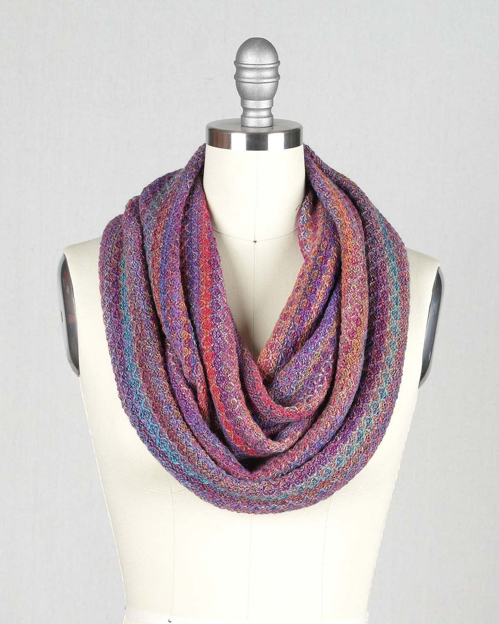 Violet alpaca infinity scarf in Mosaic with fuchsia and turquoise accents, Shupaca