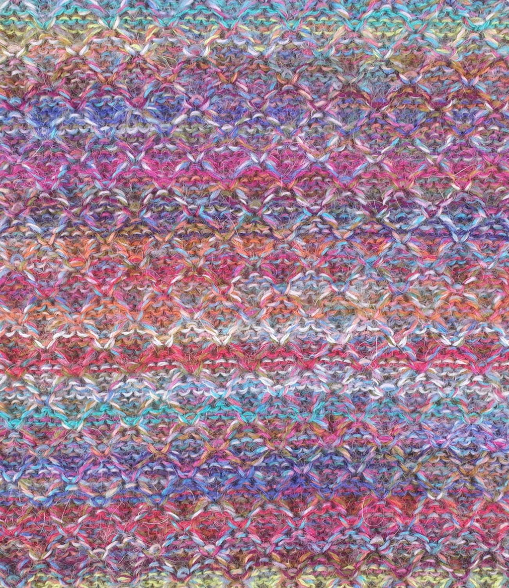 Violet alpaca infinity scarf in Mosaic with fuchsia and turquoise accents, Shupaca
