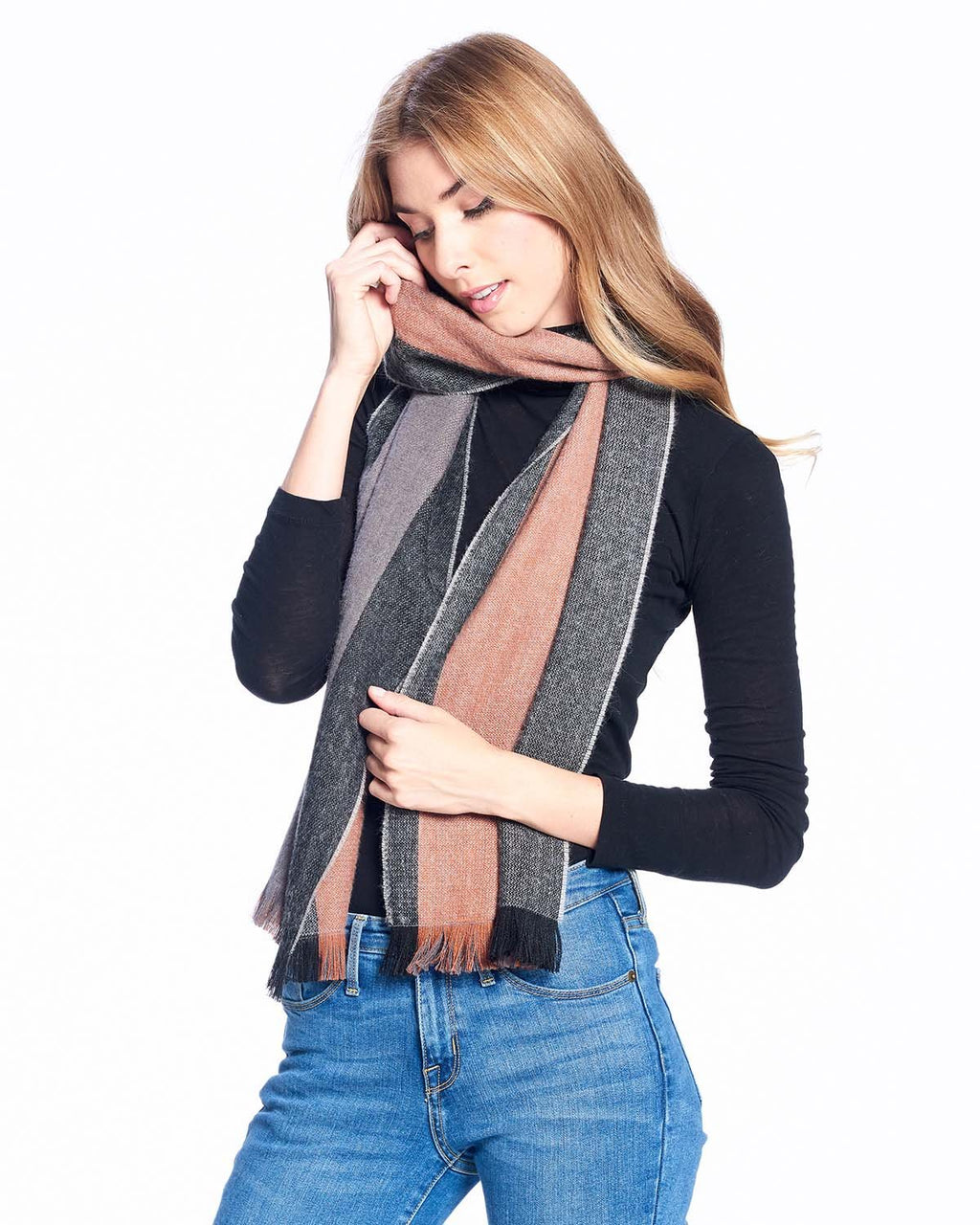 Old Leather alpaca reversible scarf with warm earth and charcoal tones, Shupaca