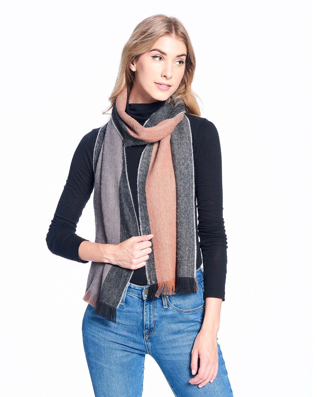 Old Leather alpaca reversible scarf with warm earth and charcoal tones, Shupaca