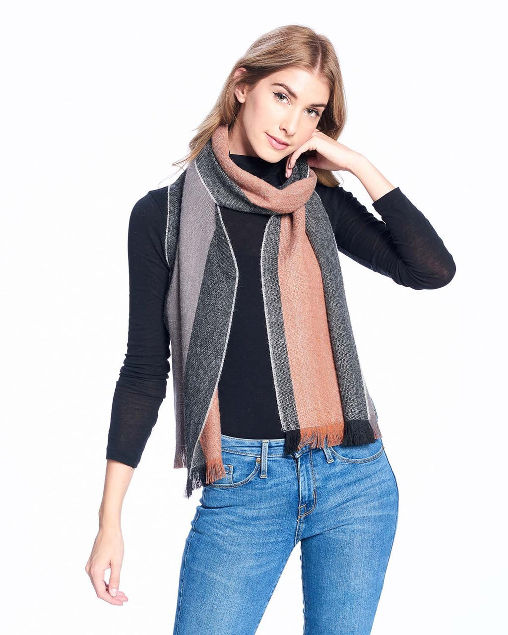 Old Leather alpaca reversible scarf with warm earth and charcoal tones, Shupaca
