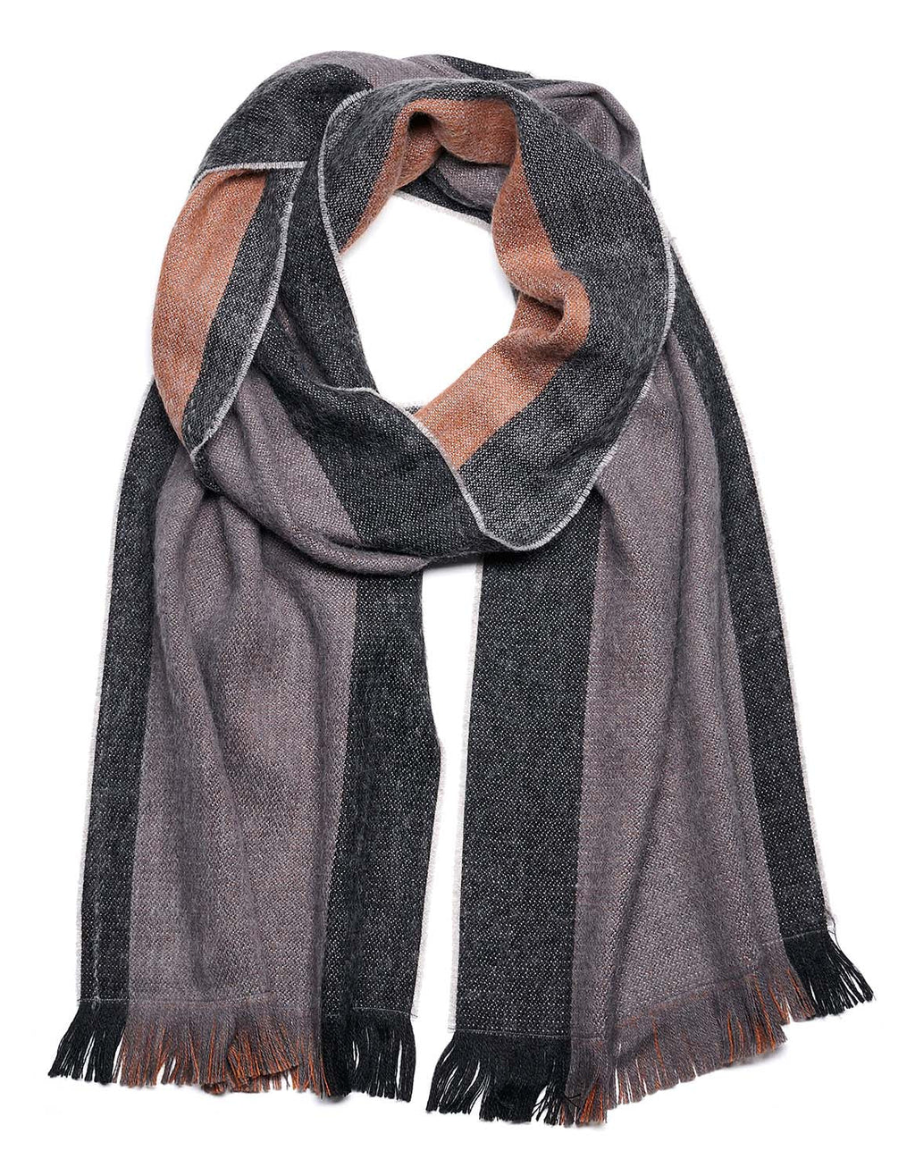 Old Leather alpaca reversible scarf with warm earth and charcoal tones, Shupaca