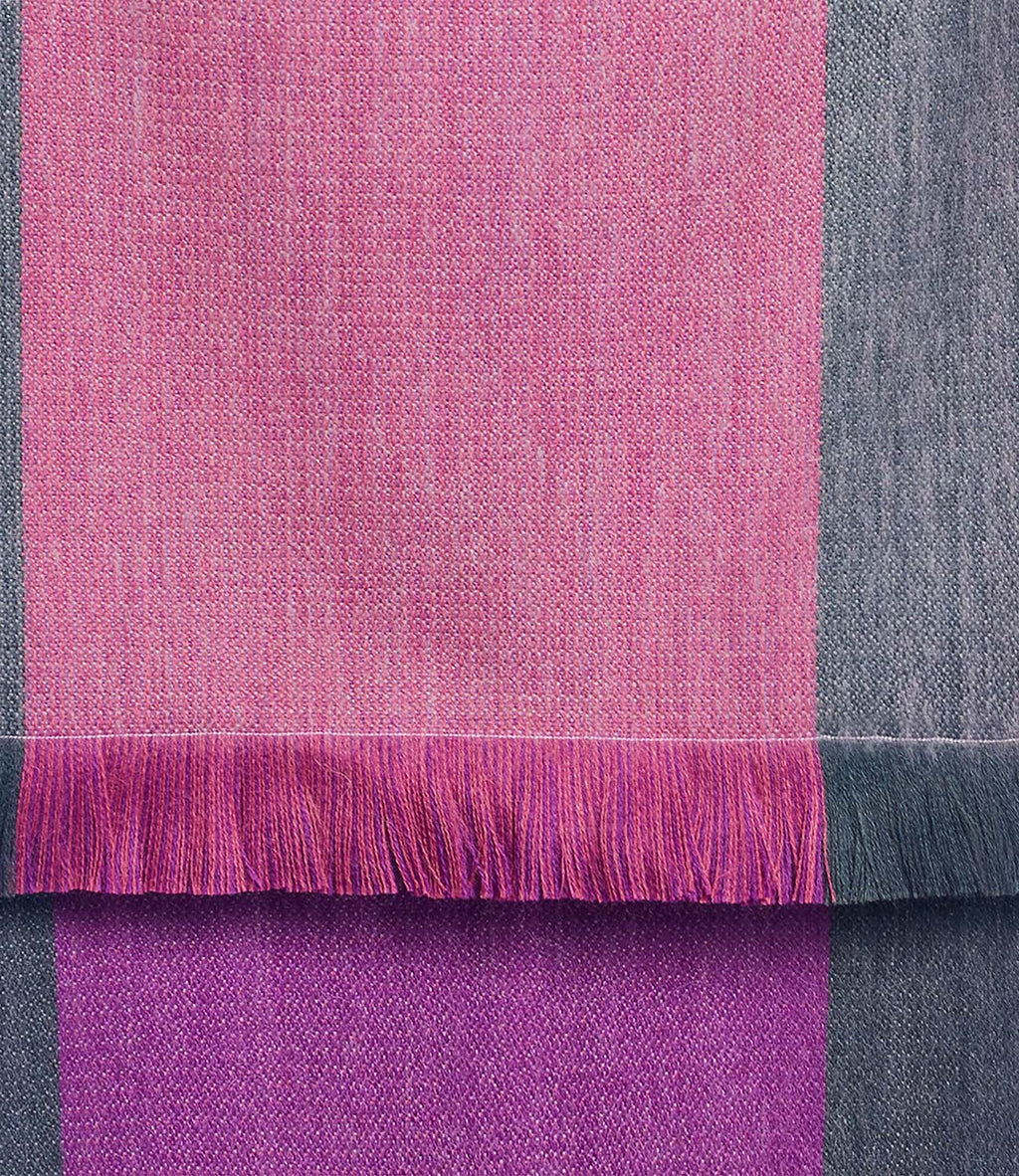 Fuchsia alpaca reversible scarf in Wild Aster with plum and graphite sides, Shupaca