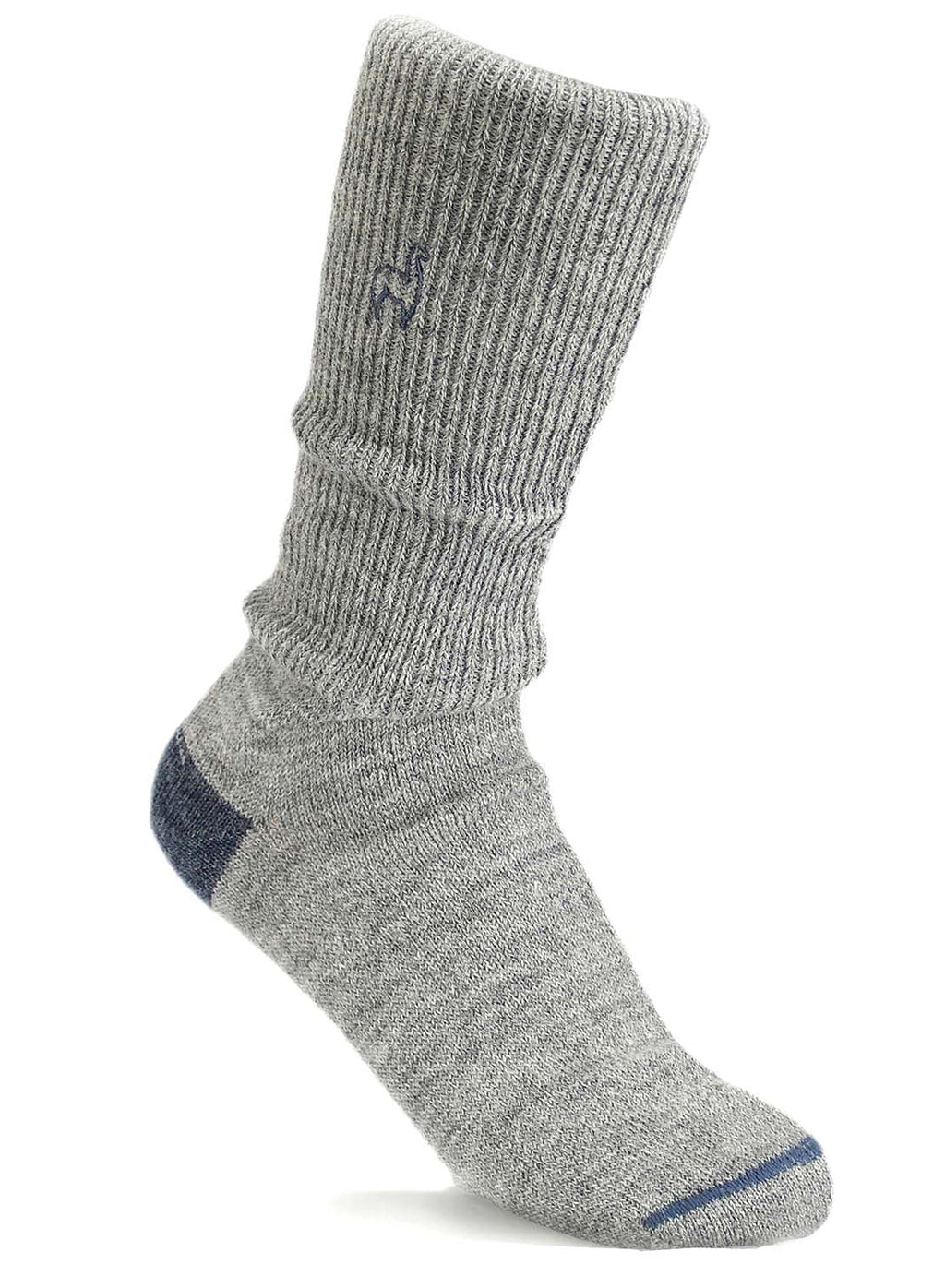 Silver alpaca business socks in Smoke with navy heel, Shupaca