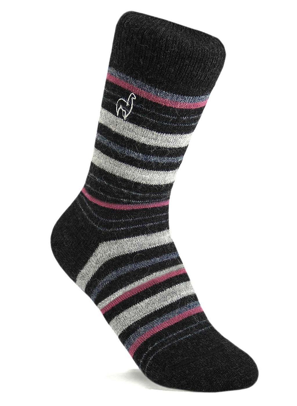 Mauve alpaca socks with dusty lilac and rose stripes, Shupaca