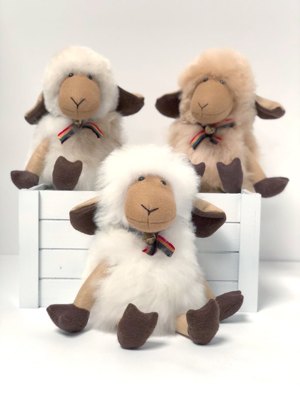 Alpaca stuffed sheep, 14-inch, cream with caramel tones, Shupaca
