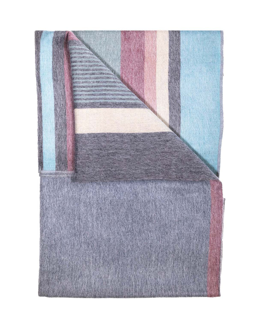Blue Bird alpaca throw blanket with sky blue and denim white stripes, Shupaca