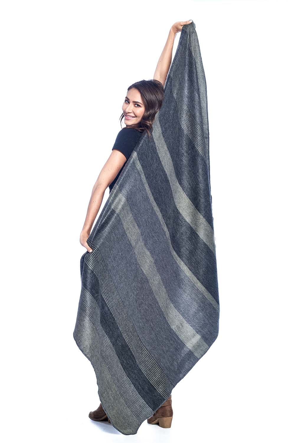 Charcoal alpaca throw blanket with tonal grey ribbed texture, Shupaca