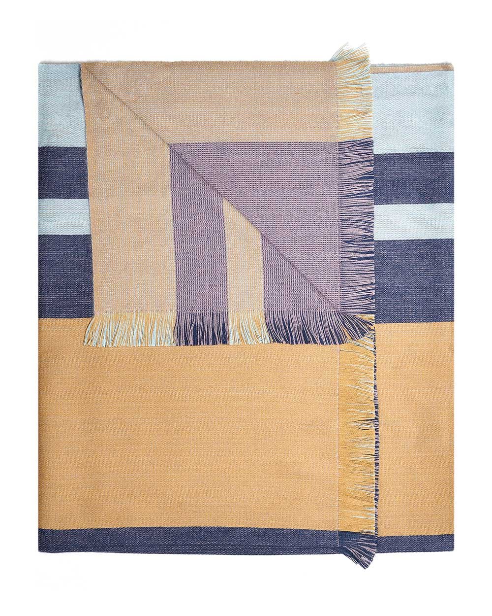 Indigo Gold alpaca reversible throw blanket with honey and oat, Shupaca
