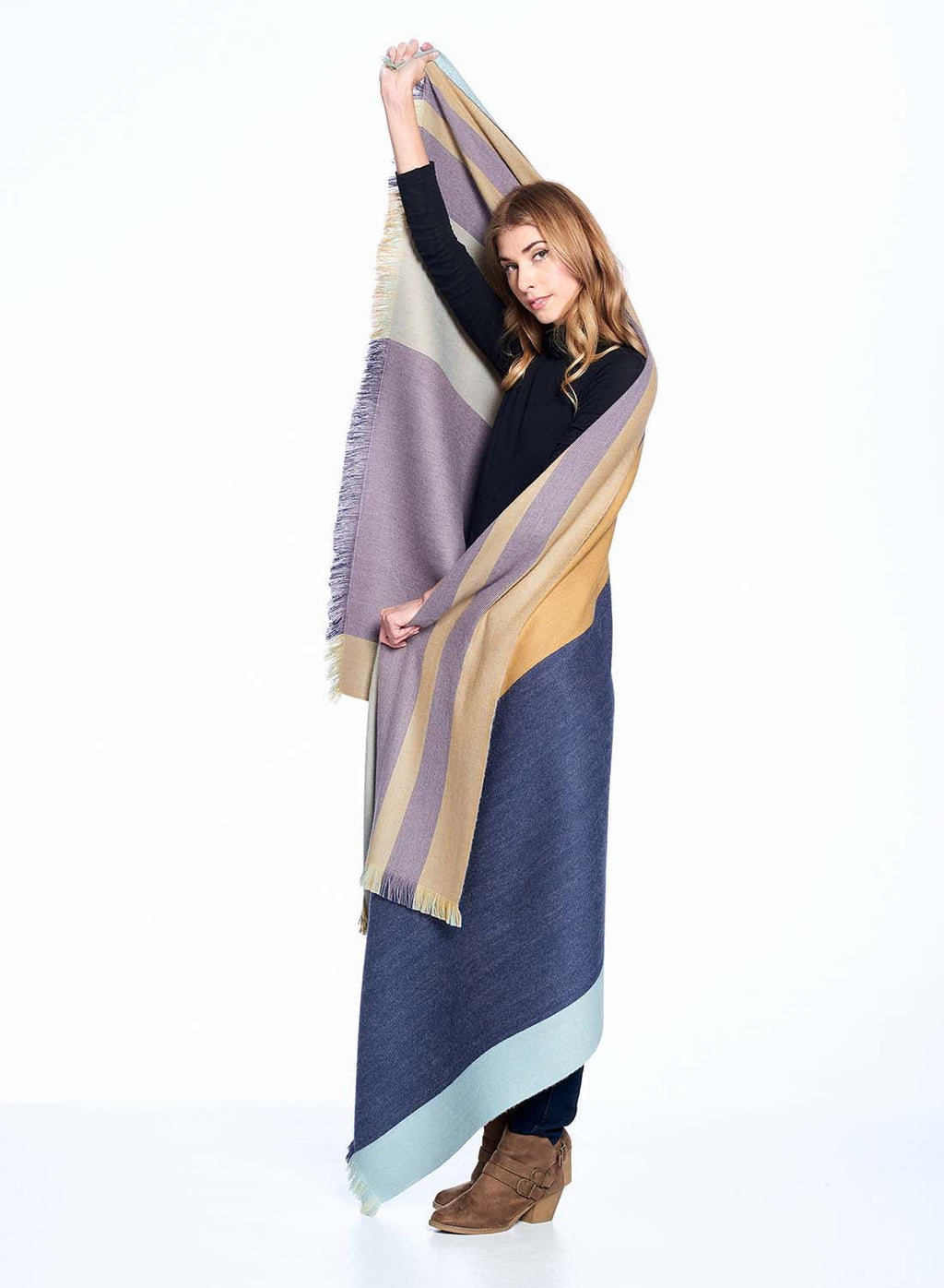 Indigo Gold alpaca reversible throw blanket with honey and oat, Shupaca