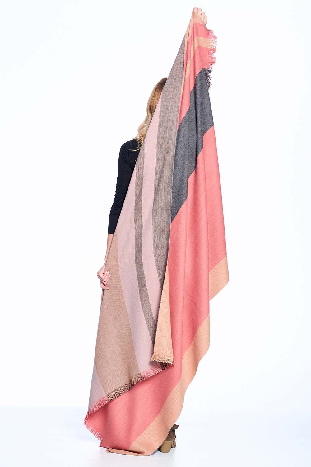 Peach Bloom alpaca reversible throw blanket with coral and taupe, Shupaca