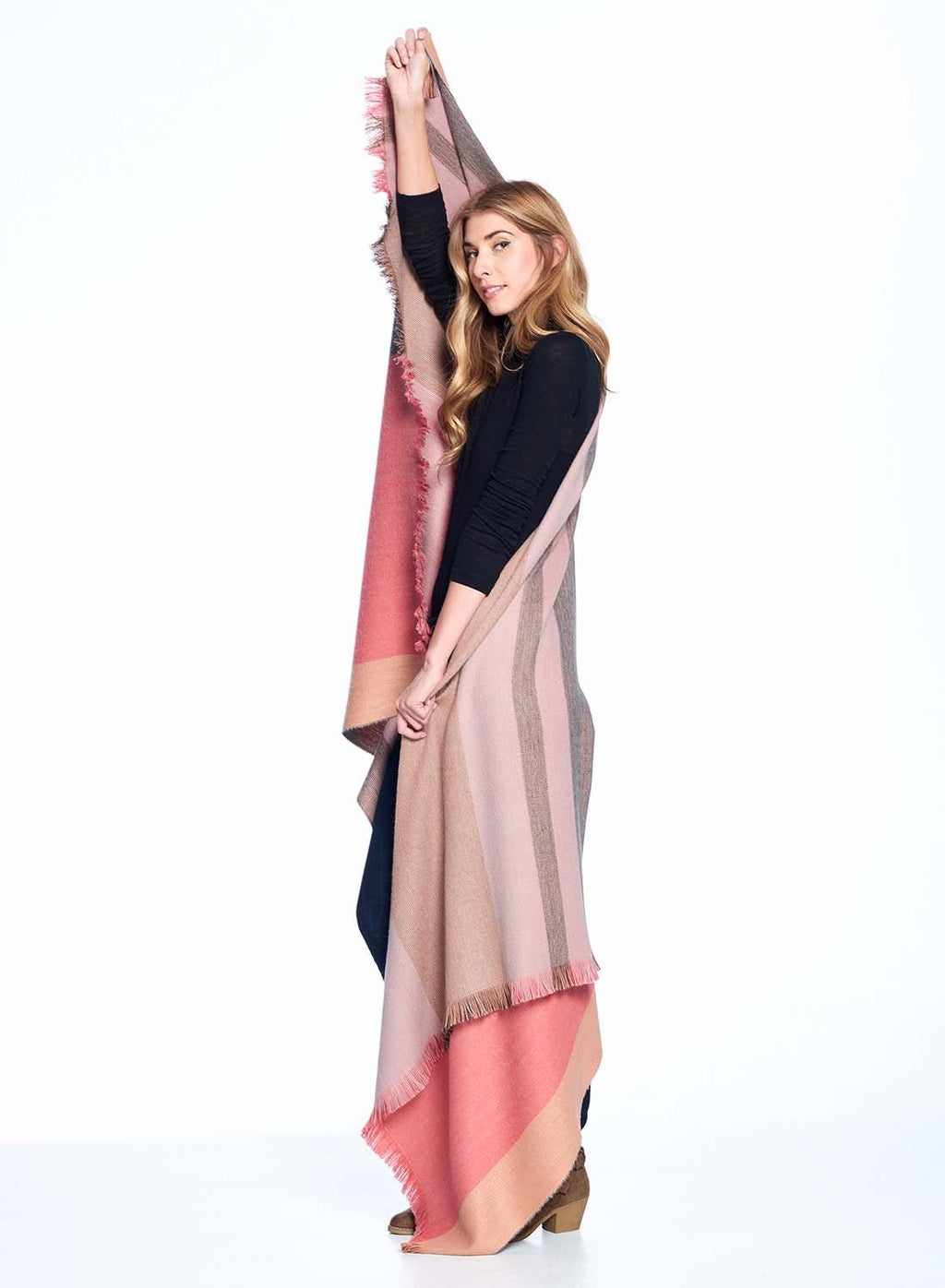 Peach Bloom alpaca reversible throw blanket with coral and taupe, Shupaca