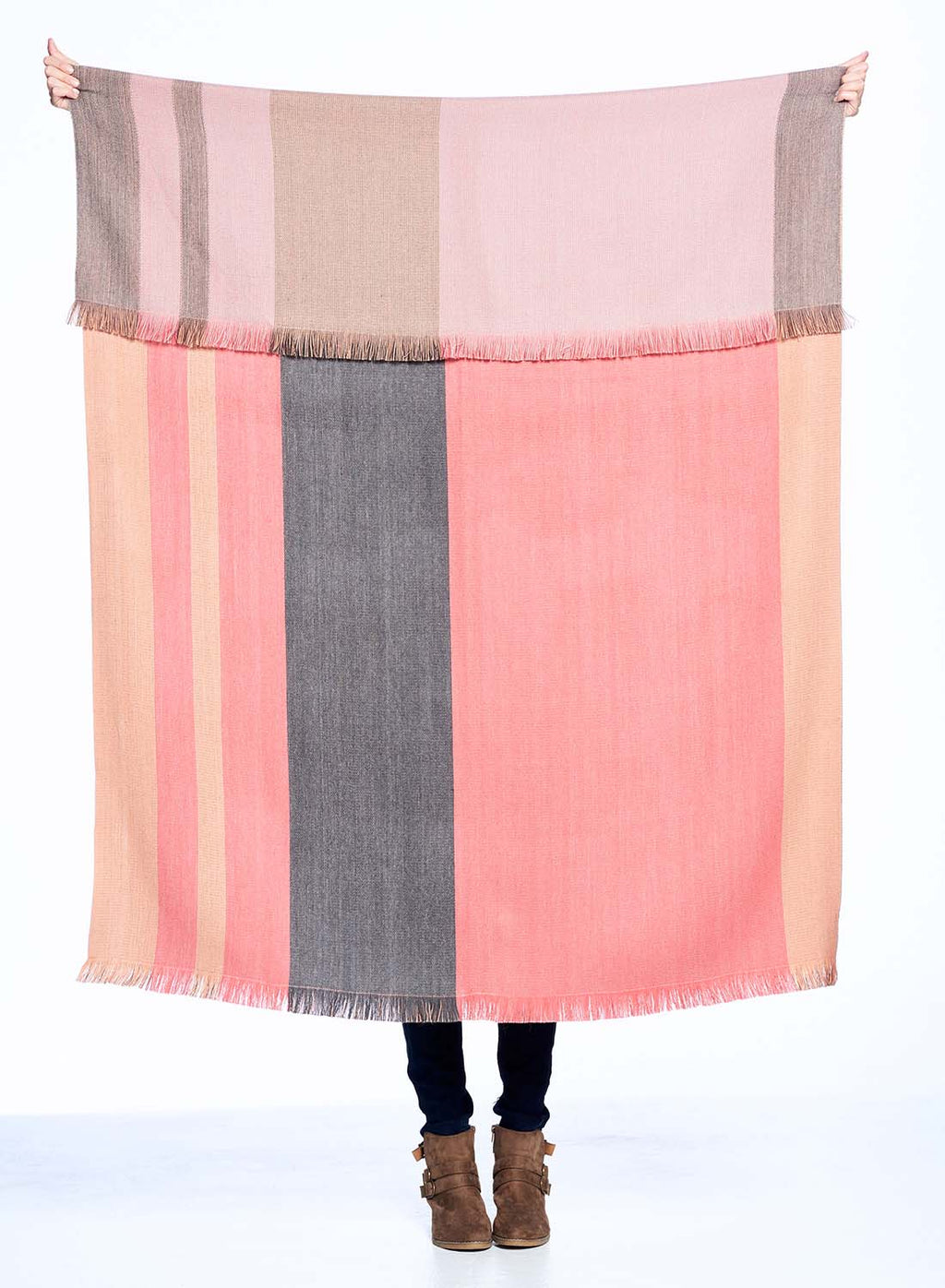 Peach Bloom alpaca reversible throw blanket with coral and taupe, Shupaca