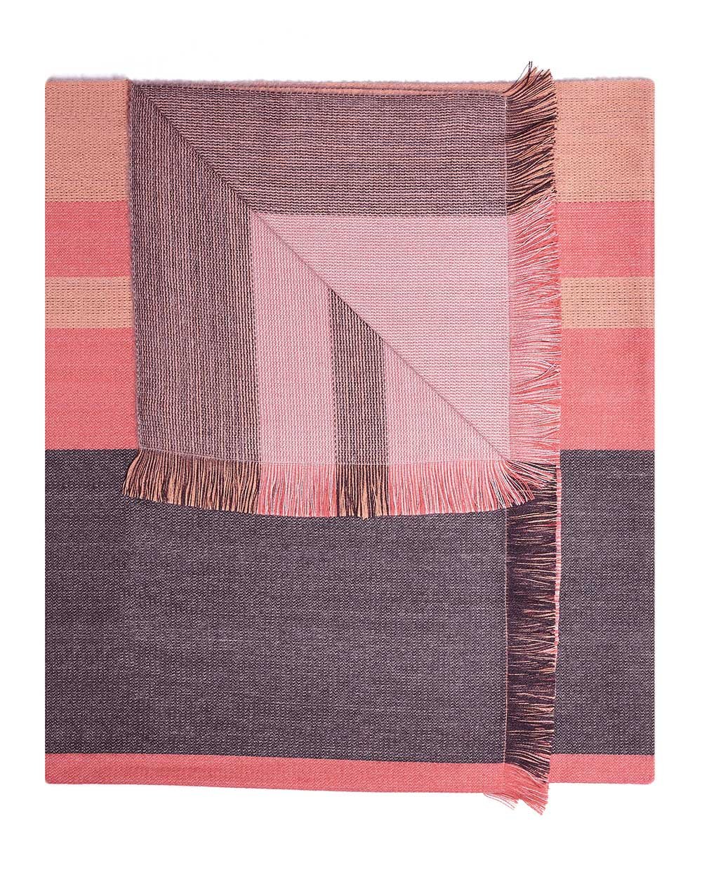 Peach Bloom alpaca reversible throw blanket with coral and taupe, Shupaca