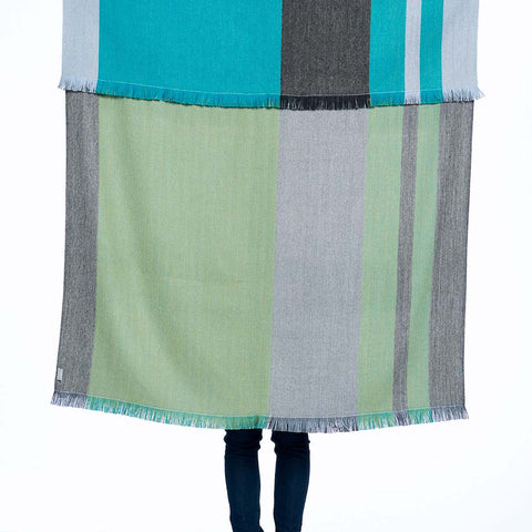 Sage alpaca reversible throw blanket in Weeping Willow with moss green and charcoal, Shupaca