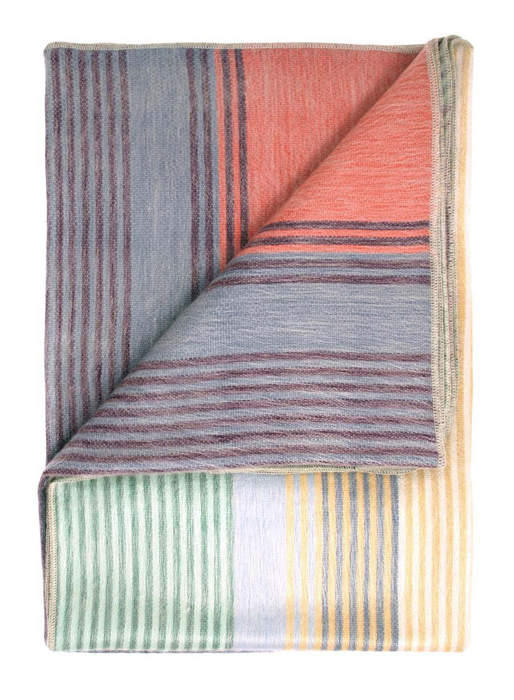 Coral alpaca throw blanket in Spectrum with mint and lilac stripes, Shupaca