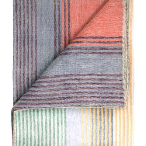 Coral alpaca throw blanket in Spectrum with mint and lilac stripes, Shupaca