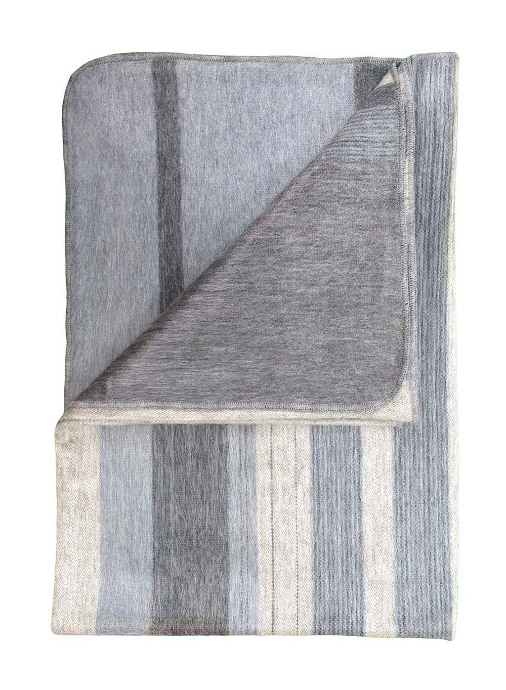 Cream alpaca throw blanket in Vanilla Bean with grey and sand subtle stripes, Shupaca