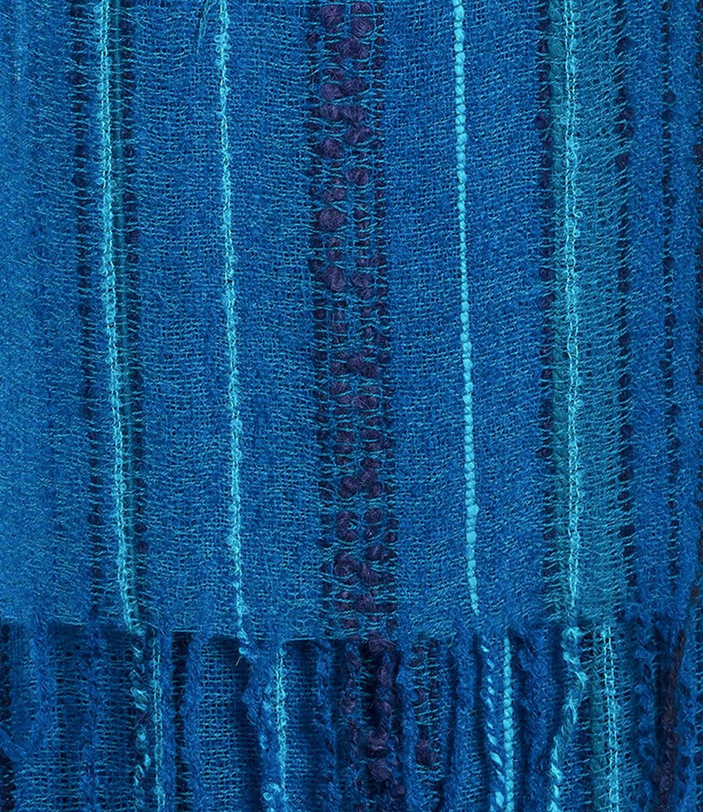 Deep Sea alpaca scarf with deep navy and aqua bouclé, Shupaca