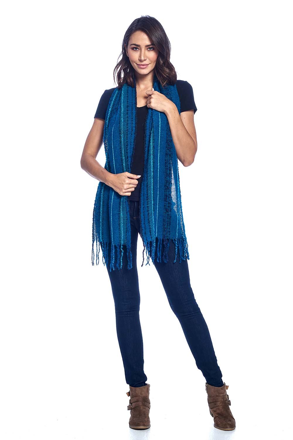 Deep Sea alpaca scarf with deep navy and aqua bouclé, Shupaca