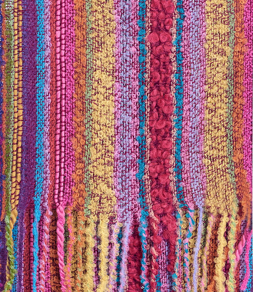 Pink alpaca scarf in Fiesta with gold and turquoise bouclé, Shupaca