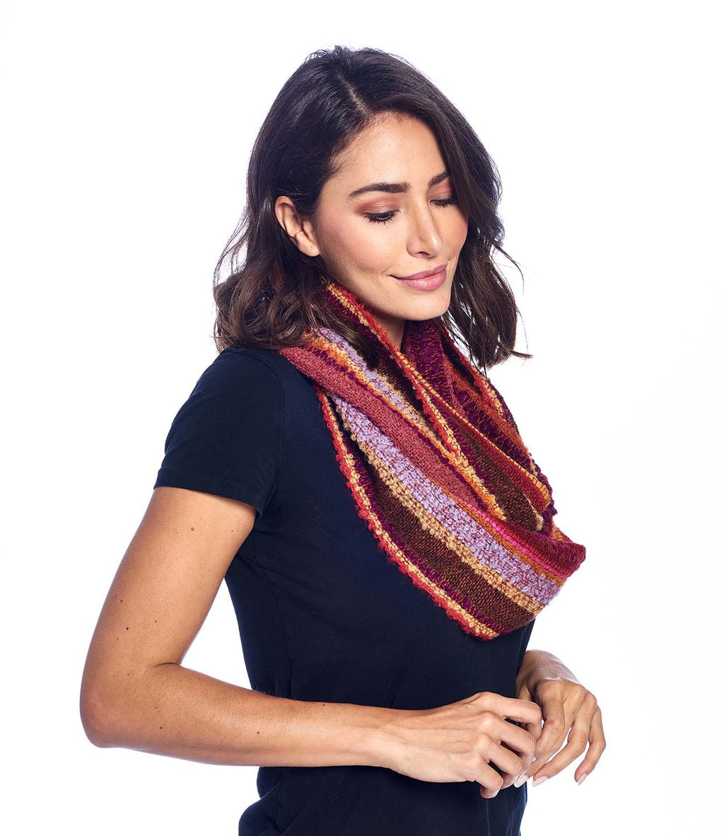 Rust alpaca infinity scarf in Autumn with chestnut and ochre bouclé, Shupaca
