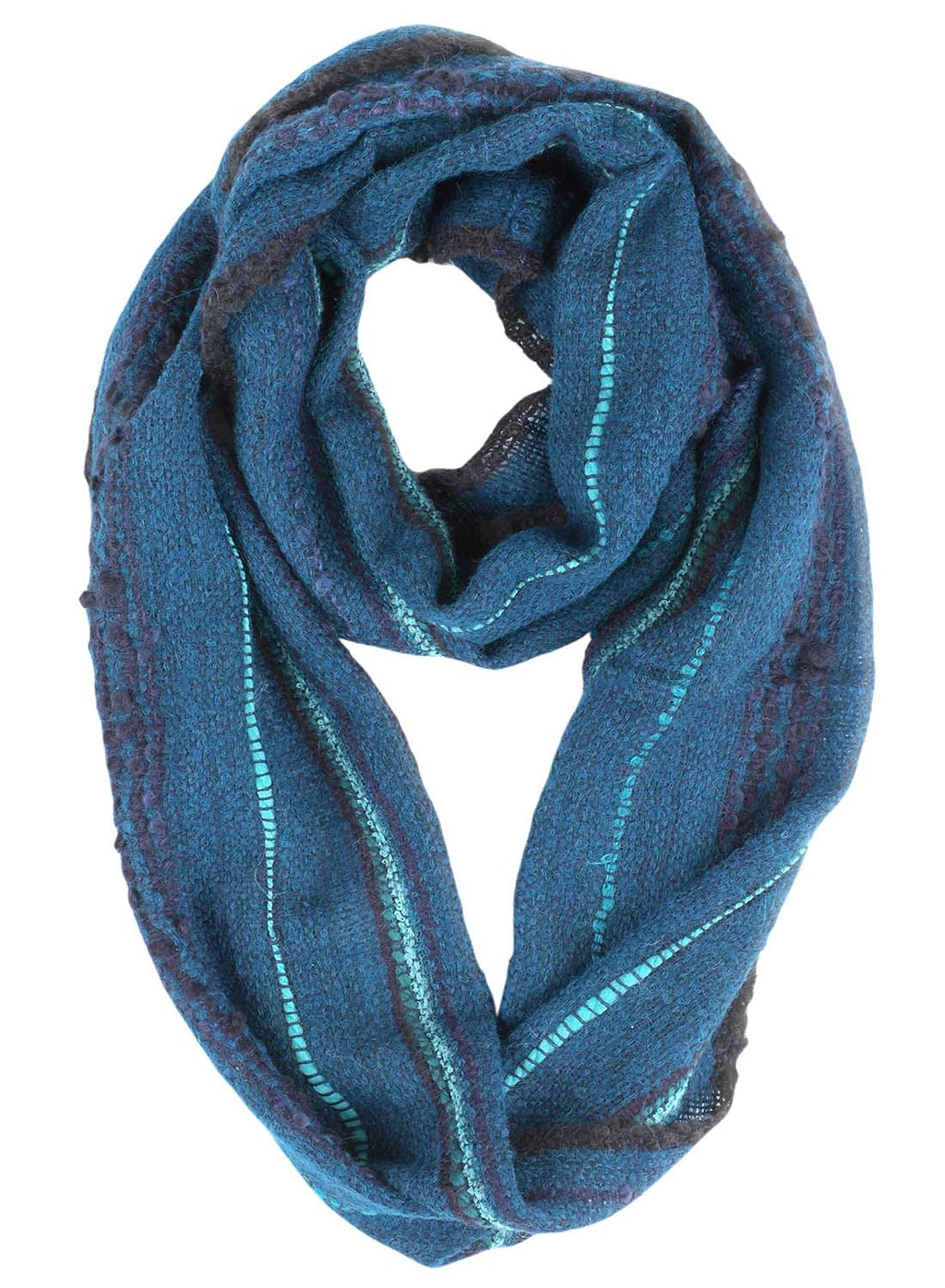 Deep Sea alpaca infinity scarf with marine blue and aqua bouclé, Shupaca