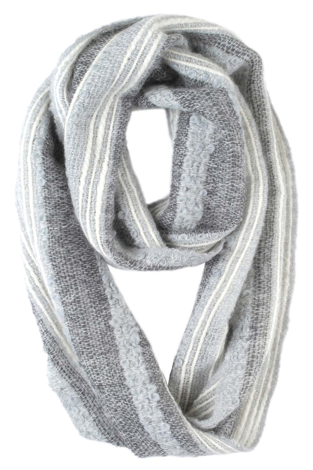 Charcoal alpaca infinity scarf in Monochrome with dove grey and white bouclé, Shupaca