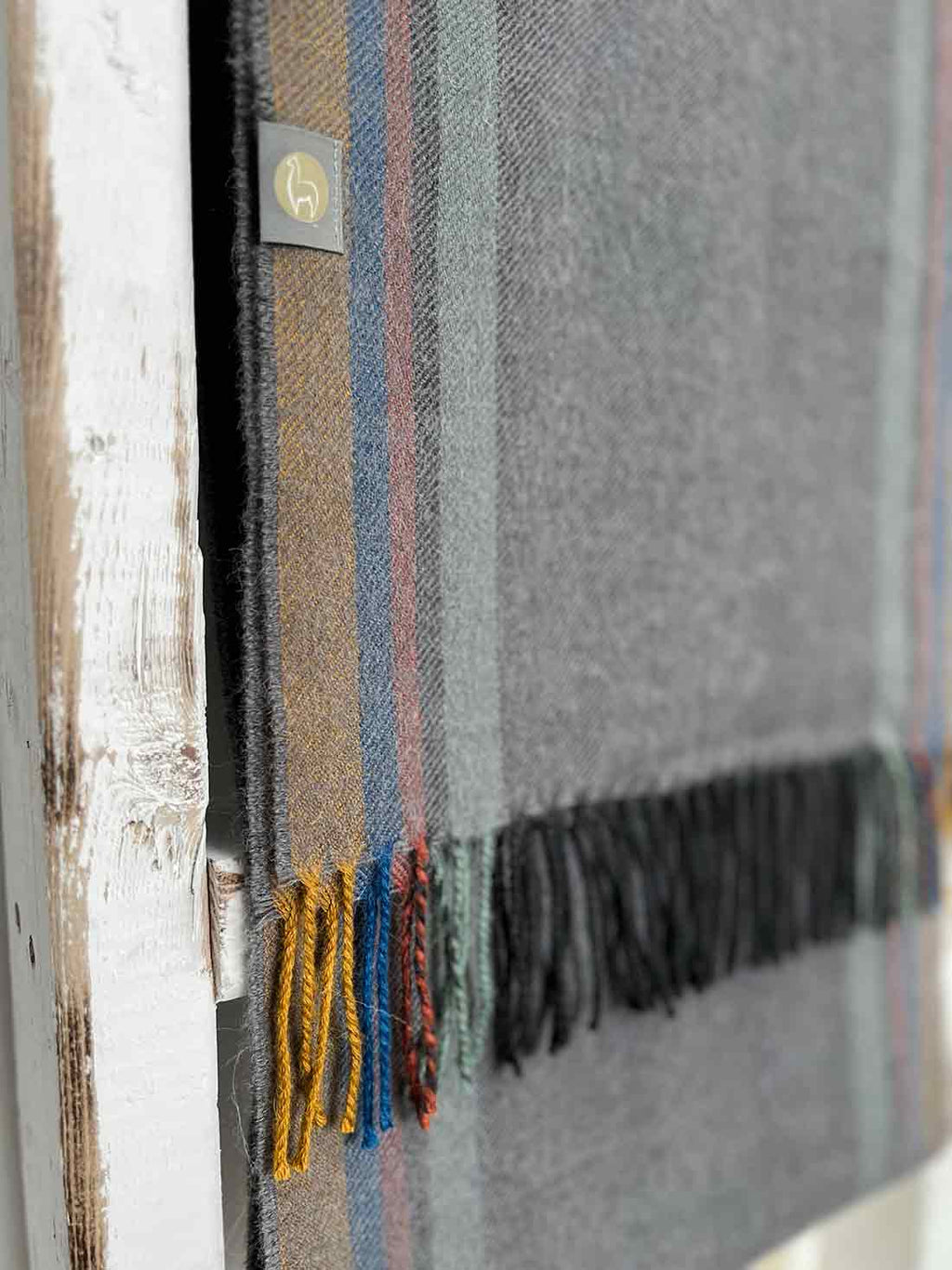 Charcoal 100% baby alpaca scarf in Meteorite with herringbone texture, Shupaca