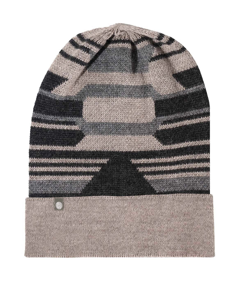 Monochrome alpaca beanie with grey and black Incan pattern, Shupaca