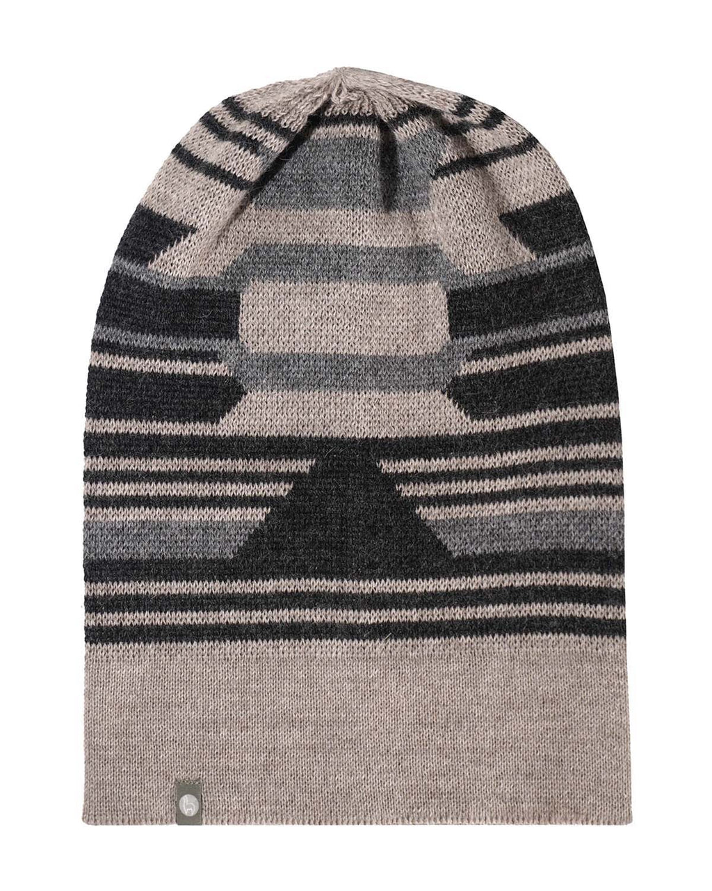 Monochrome alpaca beanie with grey and black Incan pattern, Shupaca