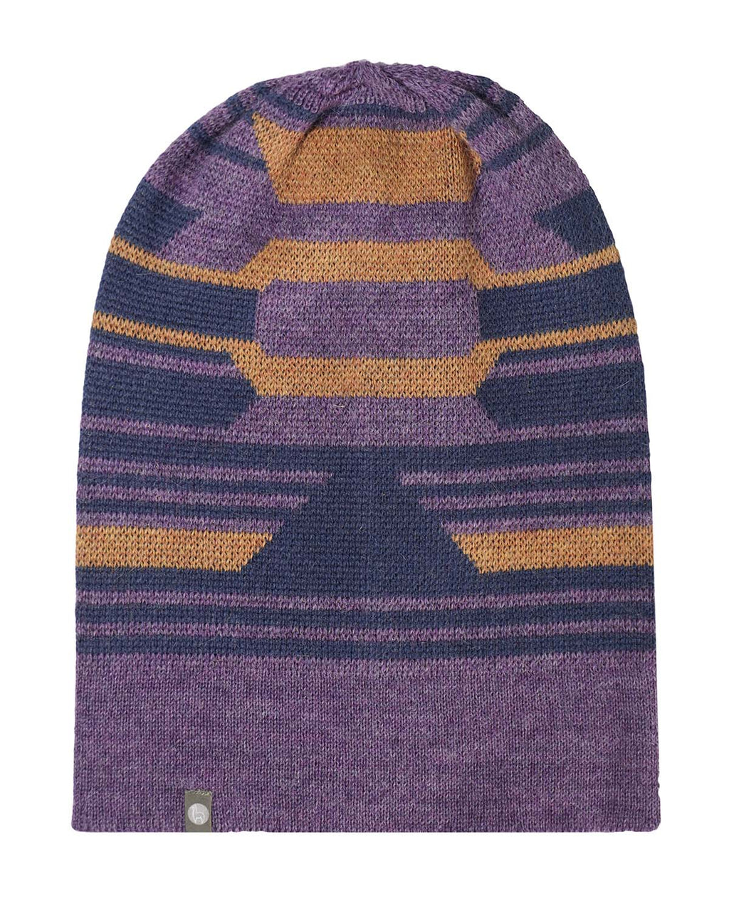 Plum alpaca beanie with Incan-inspired pattern, Shupaca