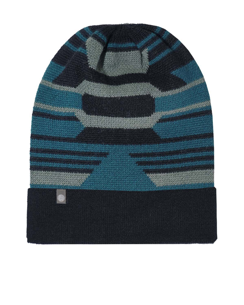 Twilight alpaca beanie with Incan-inspired purple and blue pattern, Shupaca