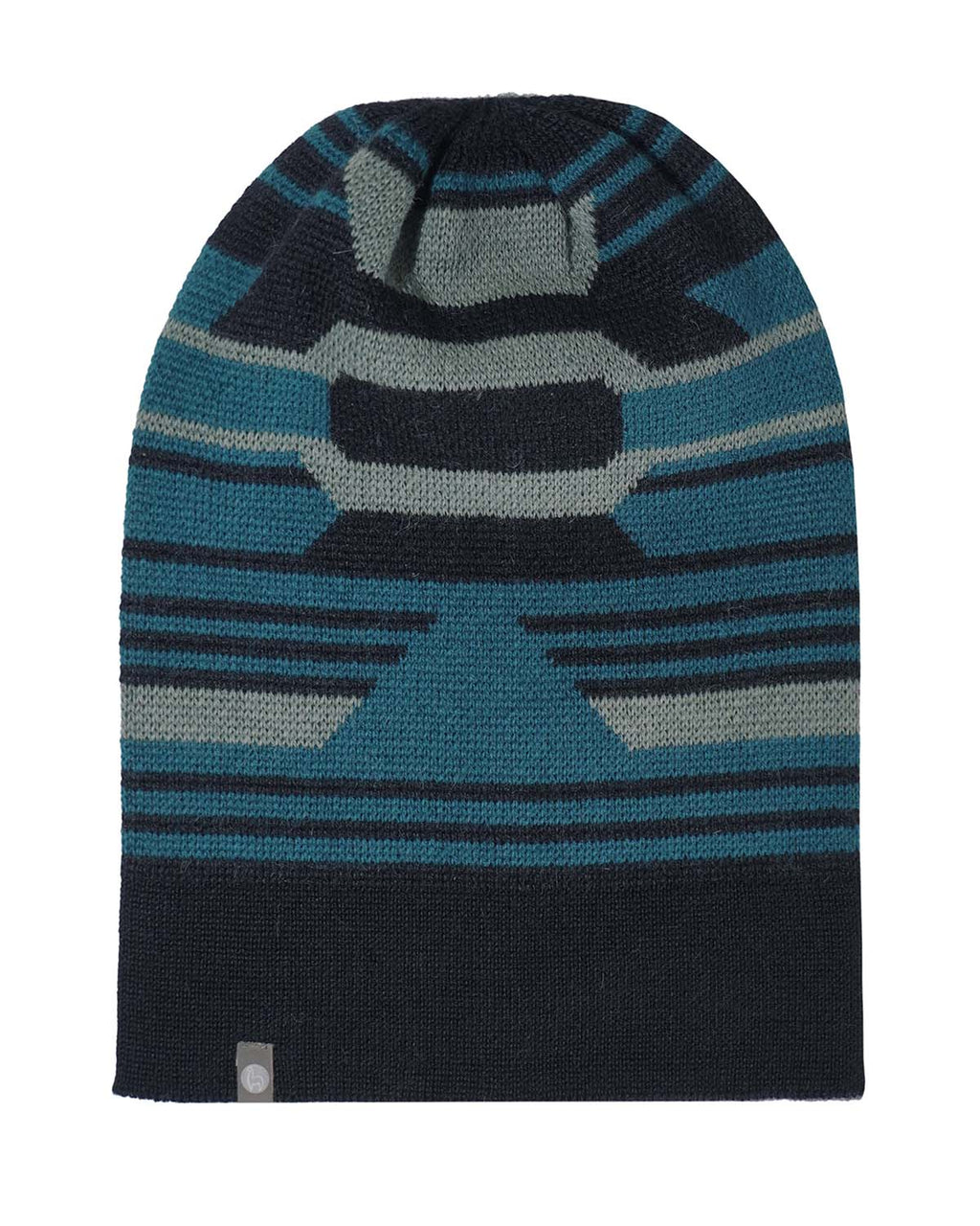 Twilight alpaca beanie with Incan-inspired purple and blue pattern, Shupaca