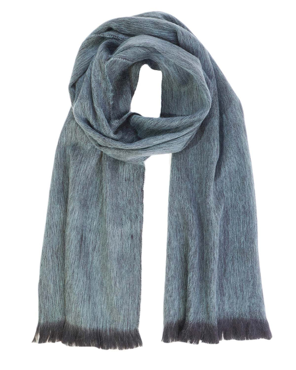 Blue alpaca scarf in Mineral Mist with slate and smoke grey, Shupaca