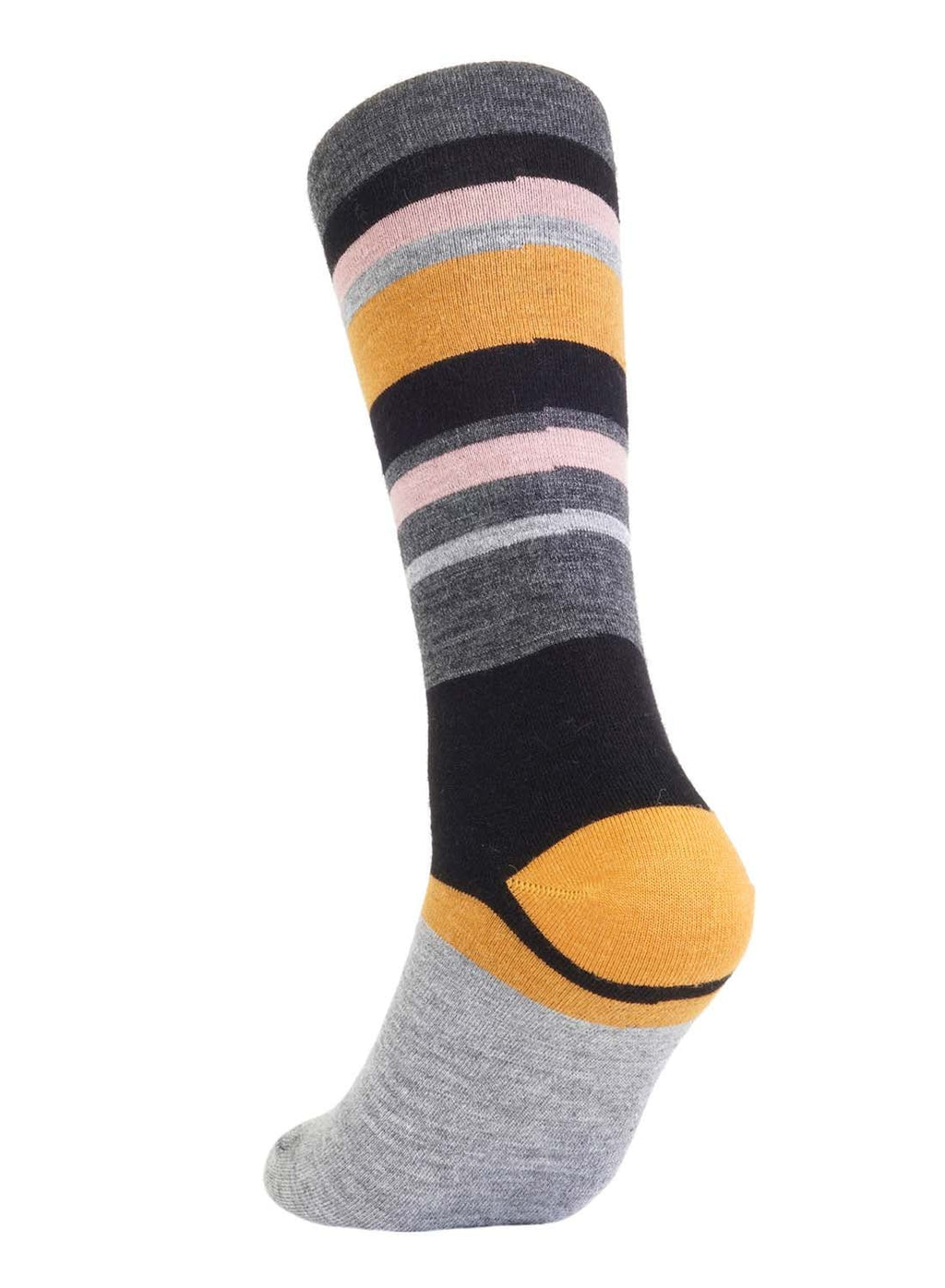 Gold alpaca socks in Espresso with blush pink and jet black stripes, Shupaca