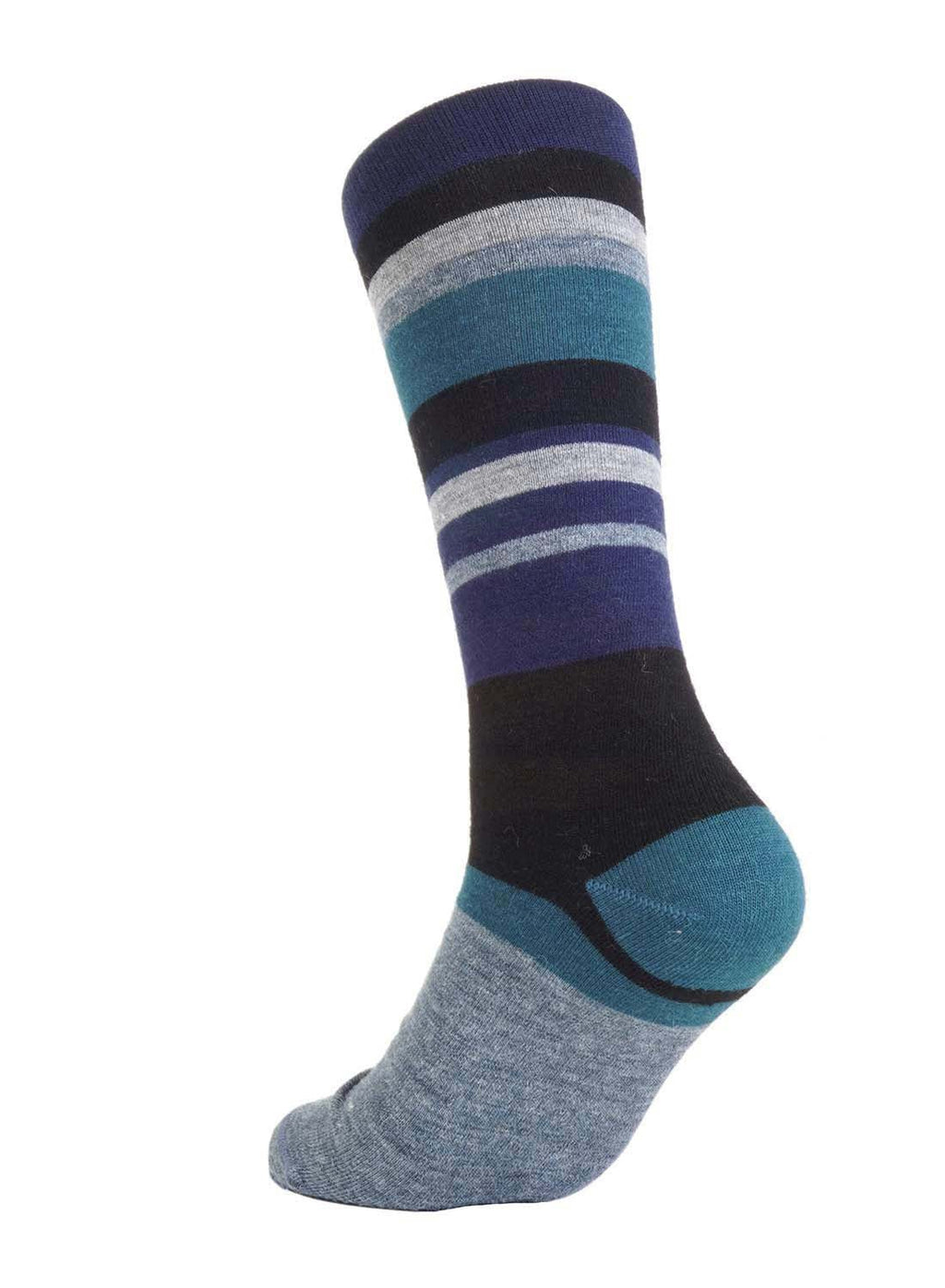 Deep Navy alpaca socks in Marine with aqua and grey stripes, Shupaca