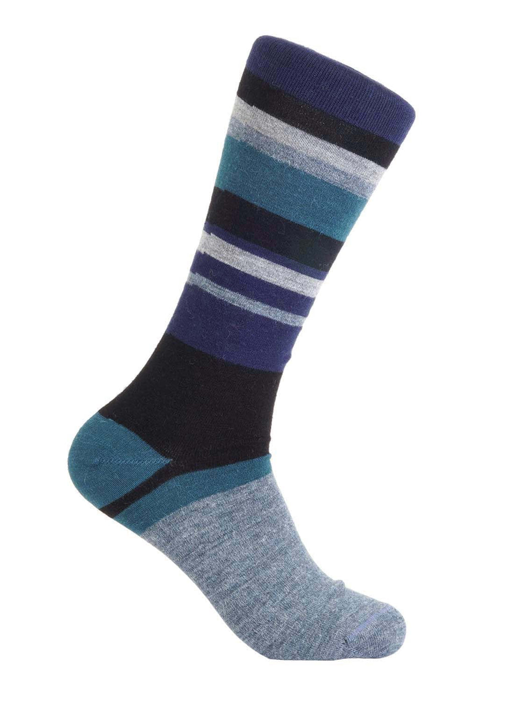 Deep Navy alpaca socks in Marine with aqua and grey stripes, Shupaca